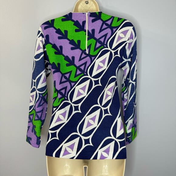 Helen Sue Vintage 1960/70's All Over Print Psychedelic Knit Nylon Sweater Top M - Picture 5 of 8